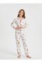 Heart Teddy Bear Printed Double Breasted Collar Combed Cotton 100% Cotton (Sold Separately in Each Size) Mother Child and Baby Pajama Set - 4