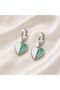 Steel Green Enamel Heart Dangle Hoop Earrings - 4