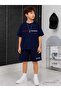 Summer Striped King Printed Boys' Navy Blue Shorts, Navy Blue T-Shirt Set