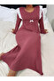 Burgundy Long Sleeve Nightdress with Lace Trim - 4