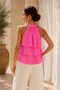 Women's Pink Layered Ruffled Halter Neck Blouse - 5