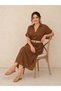 Women's Straw Belted Full Buttoned Cotton Fabric Dress 42-46 - 2