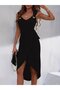 Women's Strappy V-Neck Bird Eye Detailed Side Tie Midi Viscose Dress
