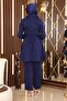 Stone Detailed Belted Suit Indigo 19122 - 5