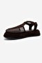 Lurelia Brown Suede Genuine Leather Mesh Women's Sandals - 6