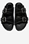 Avenelle Black Suede Genuine Leather Double Strap Studded Women's Slippers - 3