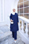Navy Blue Tunic and Trousers Set with Tie Detail - 2