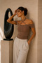 Off-The-Shoulder Halter Neck Ring Detailed Camisole Crop Blouse