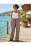 Women's 100% Cotton Muslin Tapered Leg Trousers, Relaxed Fit, Pockets, Lace-Up Casual Trousers - 6
