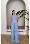Mona Gold Button Detailed Women's Linen Vest and Trousers Set Baby Blue - 3