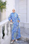 Cobalt Blue Half Buttoned Sleeves Elastic Skirt Layered Viscose Dress - 2