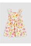 Ecru Ruffled Floral Printed Girl's Dress - 5