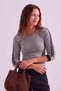 Gray Soft Textured Long Sleeve Women's Body, Women's Stretch Blouse, Slimfit Women's Blouse - 4