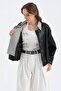 Women's Leather Fabric Shirt Detailed Lined Design Coat Jacket - 4