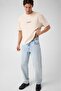 Crew Neck Short Sleeve Small Logo Embroidered Oversize Men's Cream T-Shirt M6Yi46K4232-G1Cv - 2