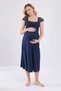 New Season Navy Blue Lace Summer Special Design 100% Cotton Maternity Nightgown - 3