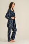 Women's Leaves Navy Blue Dressing Gown Set Pc9260-S-V1 - 7