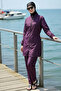 3-Piece Set Front Zippered Burkini with Side Slits and Elastic Back, Hijab Swimsuit Purple