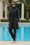 3-Piece Set Shirt Collar Half Zipper Waist Tie Burkini Parachute Fabric Hijab Swimsuit D8