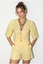 Women's Yellow Brode Embroidered Watermelon Sleeve Tie-Up Blouse Lined Shorts Set 391 60286411 - 4