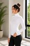 Women's White Long Sleeve Turtleneck Basic Body Badi Slim Fit Stretchy Lycra Viscose Blouse - 4