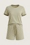 Women's Striped Oysho T-Shirt and Shorts Set-Striped Green - 6