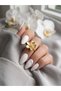 Women's Gold Sakura Flower Adjustable Ring with Zircon Stone Flower Figure Gold Color Elegant and Stylish Jewelry, Gift Ring Steel Jewelry - 3