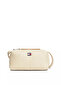 Women's Thick Strap Th Metal Logo Leather Zipper Closure Beige Shoulder Bag