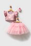 Baby Girl Birthday Party Wedding Dress Double Set Short Sleeve Glitter Bow Lined - 5