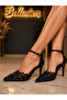 Black Lace Embroidered Stiletto Shoes - 3