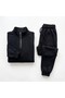 Unisex Unprinted Plain Black Tracksuit Set with Half Zipper Sweatshirt and Sweatpants Combination - 3