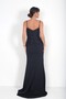 Women's Thin Strap Lined Front Gathered Bocuk Detailed Top Satin Skirt Crepe Long Dress - 4