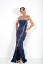 Women's Strapless Collar, Gathered Front, Stone Detailed, Diamond Fabric, Silvery Long Dress - 2