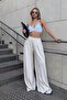 Beige Pleated Pocketed Extra Wide Leg Women's Modal Trousers - 3