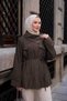 Women's Double Pocket Collar Shirt with Side Button Detail and Waist Tie, Brown - 2