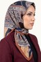Women's Brown Navy Blue Shawl with Patterned Stitching and Writing