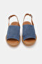 Women's Blue Suede Genuine Leather Strappy Flat Sole Daily Sandals - 4
