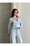 Women's Front Ruffle Detailed V-Neck Shirt Blouse Thin Textured Stylish Blouse - 2