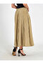 Women's Khaki Flared Midi Skirt with Elastic Back - Modern and Comfortable Casual Elegance - 5