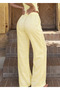 Women's Yellow Natural Textured Linen Trousers - 4