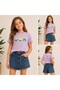Denim Shorts Skirt and Floral Print T-Shirt 2-Piece Set - 3