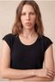 Women's Black Cotton Twill Slim Fit Wide Round Neck Short Sleeve T-Shirt Sheridan - 2