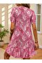 Women's Short Sleeve V-Neck Patterned Short Single Jersey Dress - 3