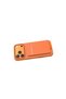 iPhone 17 Pro/18 Pro Compatible Case Suedea Leather Cover with Business Card Holder and Stand - Orange - 4