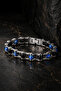 Men's Motorcycle Chain Design Blue Agate and Onyx Natural Stone 316L Steel Bracelet - 3
