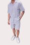 Men's Stone Linen Shirt and Shorts Set – Oversize Comfortable Fit 2-Piece Summer Casual Combination - 5