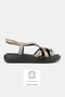 Women's Black-Platinum Genuine Leather Strappy Flat-Sole Daily Sandals