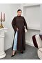 Women's Oversize High Collar Side Slit Wrinkled Textured Long Tunic Dress 9111 - Brown - 4