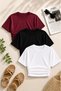 Women's 3-Piece Crop T-Shirt Set Black White Burgundy Crew Neck Short Sleeve Basic Cotton Casual Combination