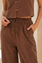 Women's Tan Suede Textured Sleeveless Vest and Loose Pants Set - 4
